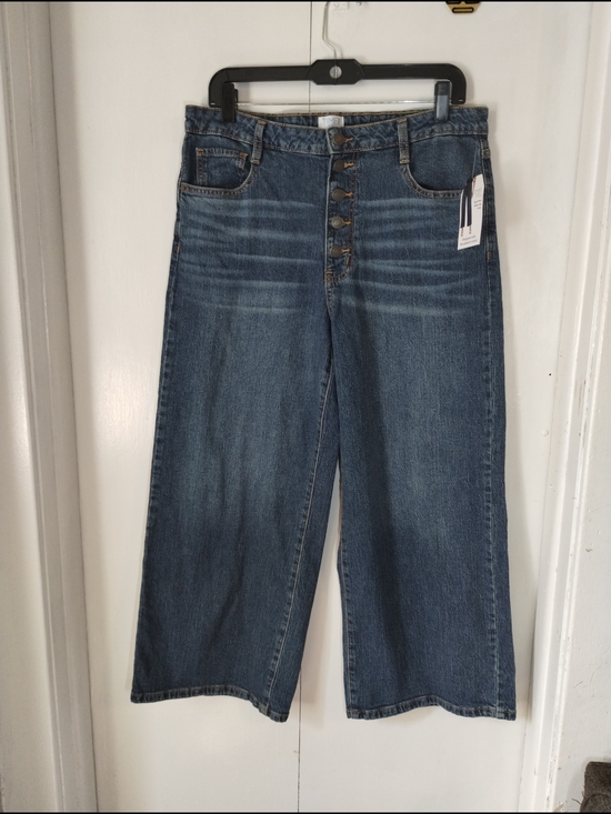 Time and Tru Denim - Time and Tru Women's Dark Blue Relaxed Wide-Leg Button-Fly Jeans